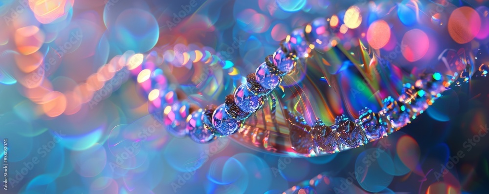 Poster transparent 3d helix with iridescent patterns, 4k hyperrealistic photo