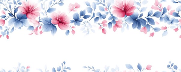 A seamless Baroque-inspired damask pattern in blue and red tones, rendered in watercolor style, features a continuous repeat on a white background.