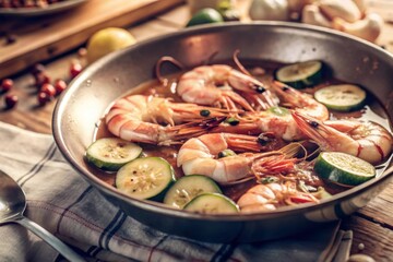 Pan with Shrimp, Zucchini, and Garlic Butter