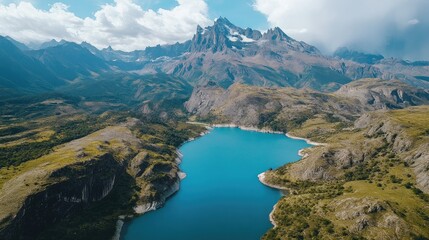 Bird's-eye view of the enchanting Laguna Paran surrounded by steep cliffs and the Cordillera Blanca peaks