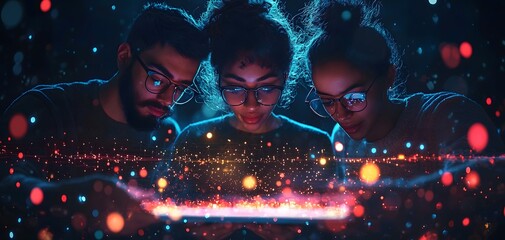 Diverse colleagues unite in virtual interaction, combining creativity and collaboration at nightDiversity Work Environment