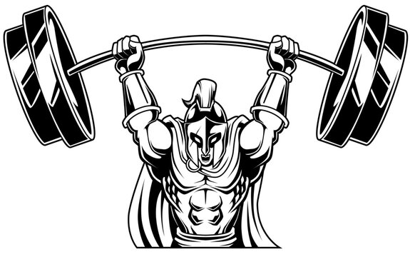 Spartaner Krieger Bodybuilder mit Langhantel &uuml;ber dem Kopf 