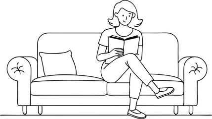 continuous-single-line-drawing-of-girl-reading-book line art vector illustration