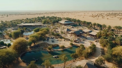Top view of the Arabian Wildlife Park, Abu Dhabi, with its vast open plains and roaming animals. No people.