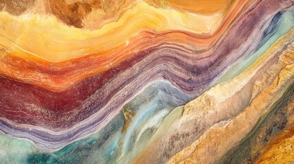 Top view of the vibrant, swirling patterns of the Rainbow Mountain (Vinicunca), with its multicolored mineral deposits