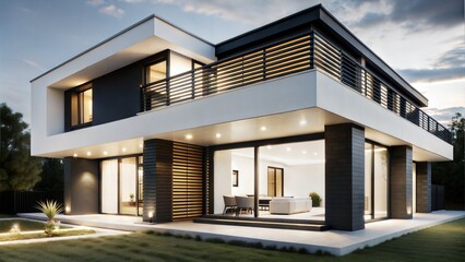 photo of modern house with outdoor lighting