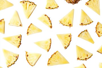 Naklejka premium Falling pineapple slices isolated on a white background