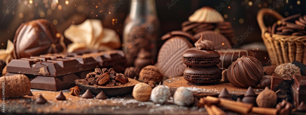 Aufkleber assorted chocolates and truffles arranged on a rustic table