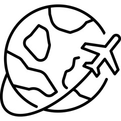 Airplane Around the World. Travel Icon with Airplane Fly Around the Earth. Vector Illustration