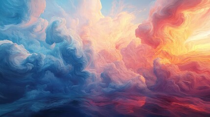 Obraz premium Swirling patterns of abstract clouds in a gradient of sunset colors, capturing the essence of a serene evening sky