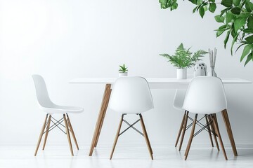 Minimalist Dining Room with White Table and Chairs