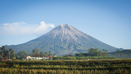 The beautiful view of Mount Semeru an active volcano located in East Java, Indonesia. It is the highest mountain on the island of Java. Famous place to visit.