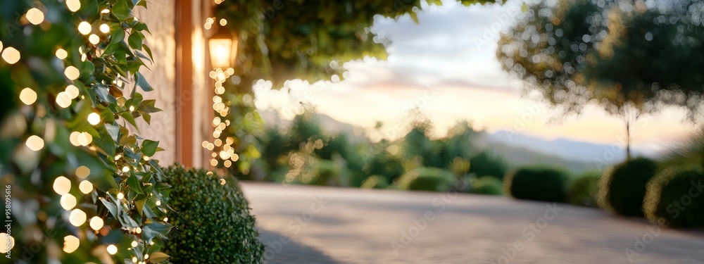 Poster lights line edges, trees opposite sides