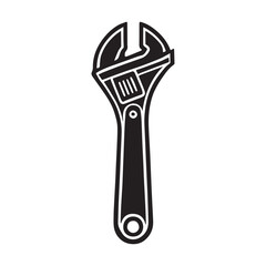 Fototapeta premium Mechanic Tools illustration - Adjustable Wrench Vector in black and white 