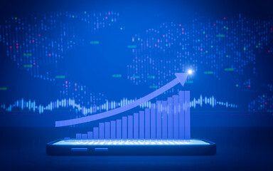 Candlestick chart Investing in the stock market. Bar graph represents transactions, buying and selling all the time. Digital or online speculative trading background or wallpaper. 3d rendering..