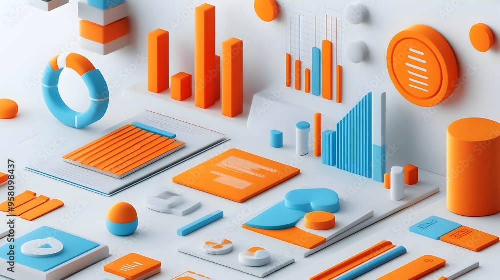 Poster high contrast 3d rendered icons for infographic presentation slides on white background