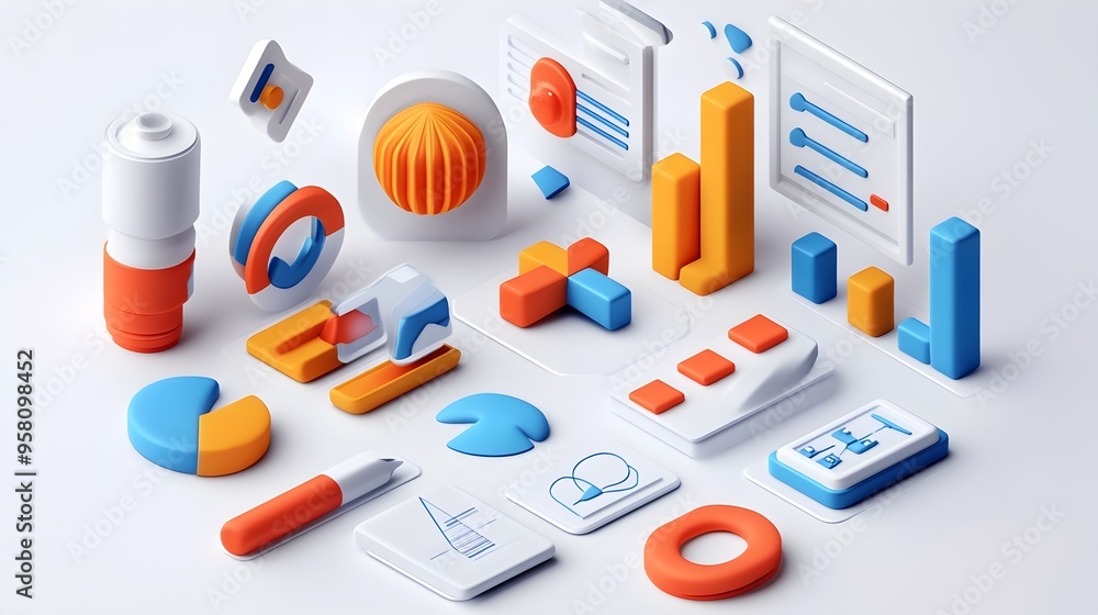 Poster high contrast 3d rendered icons for infographic presentations and visualizations
