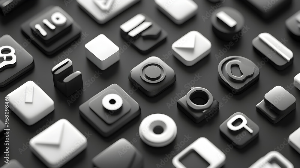 Poster high contrast 3d rendered minimalist icons for presentation slides and branding
