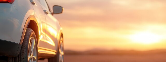  The back of a white car is situated near a body of water with sunshine filtering through distant clouds A smaller body of water lies in the foreground