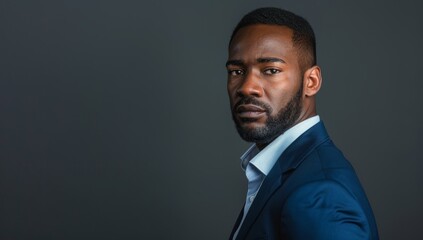 Obraz premium African American man serious black business man, his bold fashion choice and charismatic smile showcasing his individuality and confidence professional demeanor