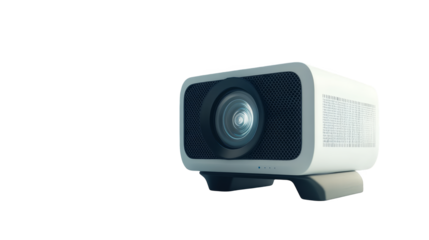 White Projector with Lens and Speaker Grille on Distorted Background