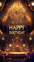 Elegant Happy Birthday Banner with Chandeliers and Gold
