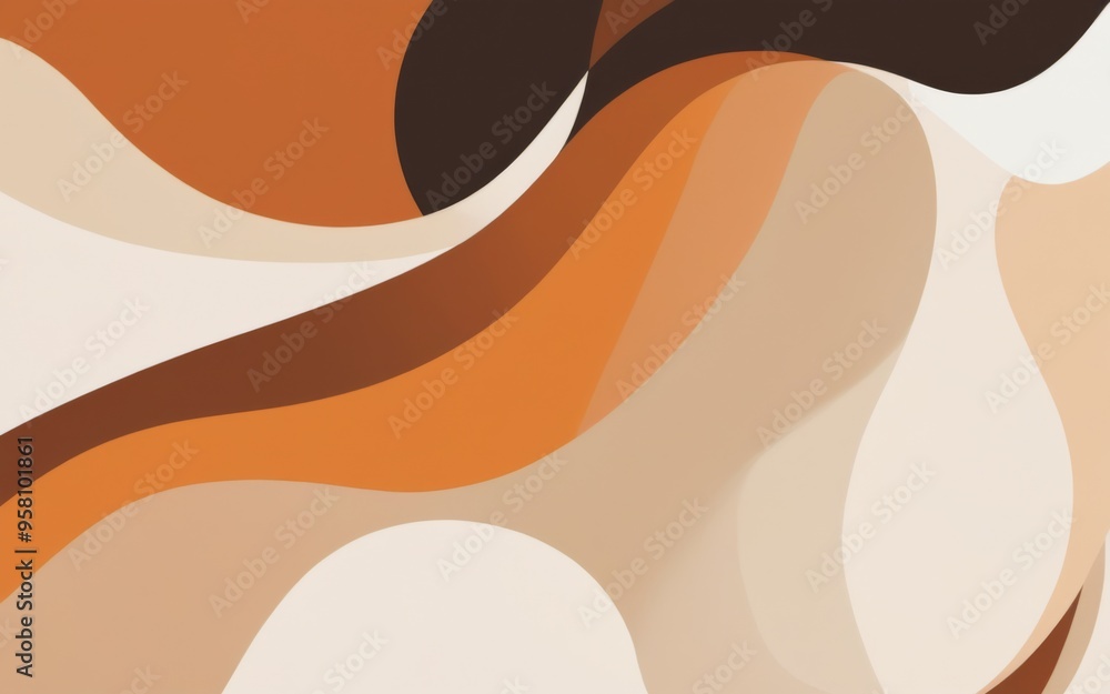 Poster modern abstract digital art with wave-like pattern in orange, br