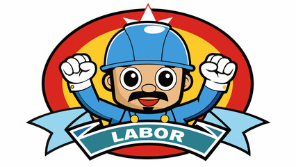 Cartoon Character in Hard Hat Celebrating Labor Day with Enthusiasm