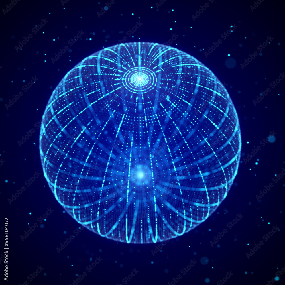 Poster futuristic sphere made of particles for connect network. flow of particle in cyberspace. space energ