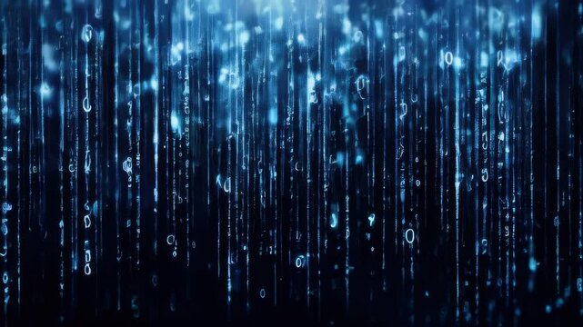 A close up of a rain of binary code on a black background