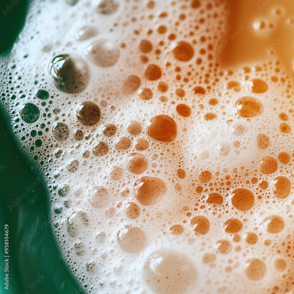 Poster close-up of frothy bubbles formed on a liquid surface, showcasing texture and abstract design in a v