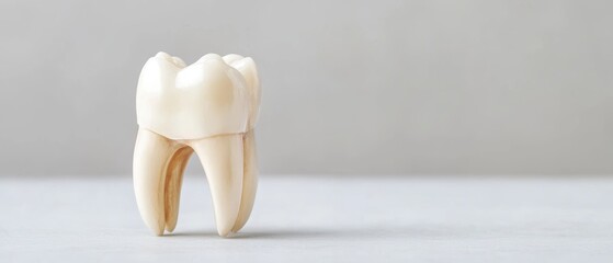Close-up view of a single healthy tooth on a light background, symbolizing dental health and hygiene.
