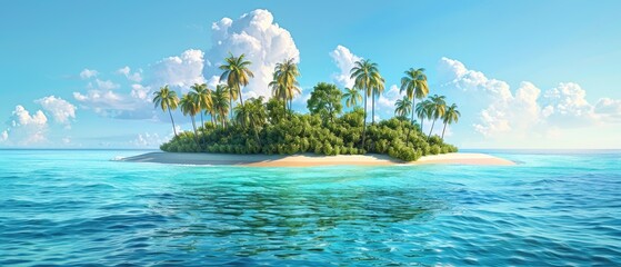Obraz premium A tropical island with palm trees and a blue ocean