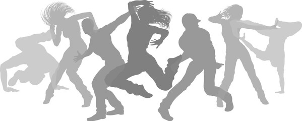 Street dancers dancing silhouette hip hop dance silhouettes poses set