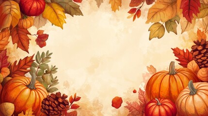 Autumn Leaves and Pumpkins Border Frame Background