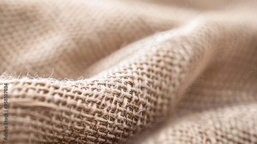 Poster a high-resolution close-up of a textured linen fabric, showcasing the intricate weave patterns and o