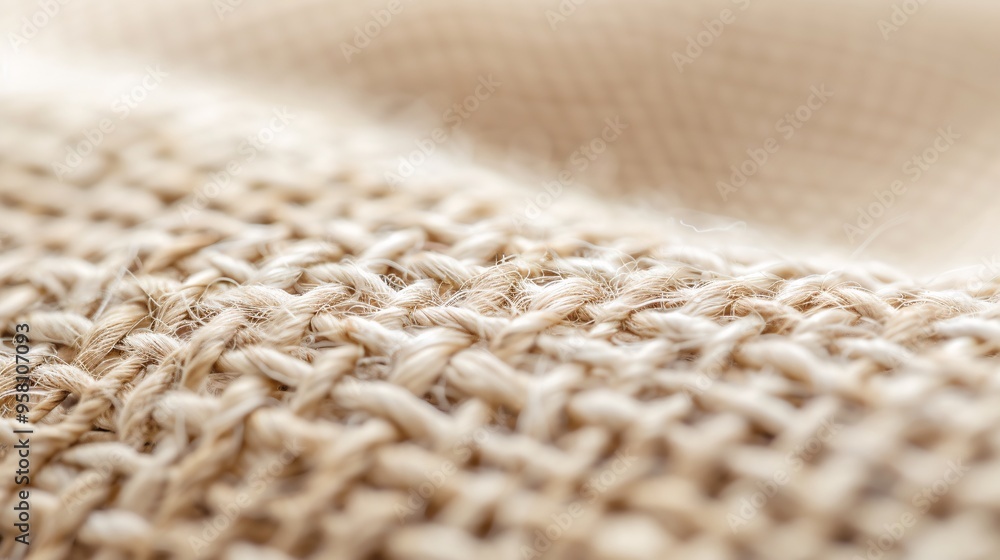 Poster a high-resolution close-up of a textured linen fabric, showcasing the intricate weave patterns and o