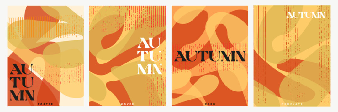 Creative concept of autumn cozy and juicy cards. Modern abstract design .Templates for celebration, advertising, branding, banner, cover, label, poster, sales