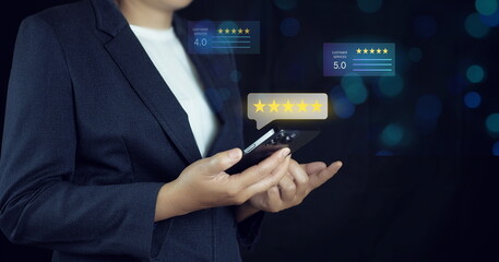 Customer review satisfaction feedback survey concept,Customer services best excellent business rating experience.User give rating to service experience on online application.