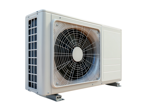 A modern air conditioner unit showcasing sleek design and efficient cooling capabilities, isolated on transparent background.
