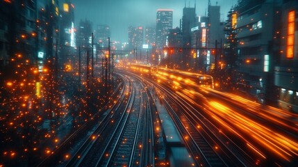 Obraz premium Futuristic city with railway lines.