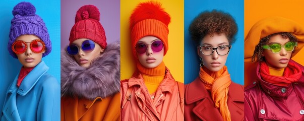 Obraz premium Fashionable Women in Colorful Winter Apparel with Stylish Accessories