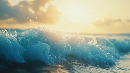 On a sunny day with a few scattered clouds, the ocean comes alive as perfect waves break rhythmically along the shore. 