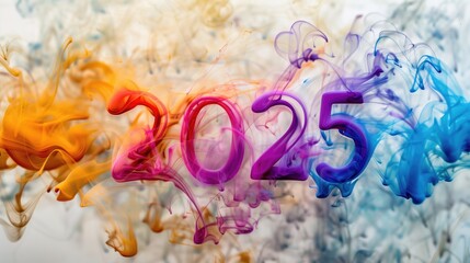 Colorful 2025 in paint swirls