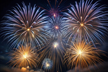 Naklejka premium Colorful Fireworks Display Lighting Up the Sky for New Year's Celebration