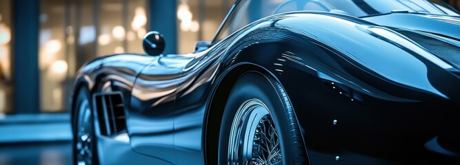 Close-up of a Black Classic Car's Rear Fender and Wheel