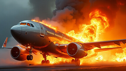 Civilian passenger plane crashes and catches fire. Generative AI