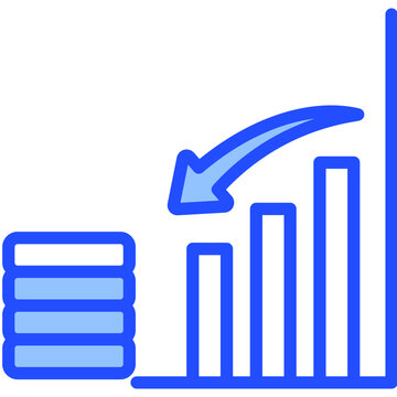 blue bar graph with downward arrow clip art preview