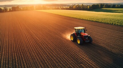 Obraz premium Farmer using a tractor to haul a trailer full of freshly harvested crops across the farm