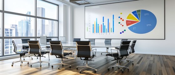 A large white board with a pie chart on it